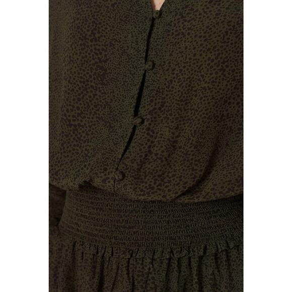 Rails Jasmine Dress Animal Print Long Sleeve Blouson Mini Olive Speckled Small - Picture 5 of 11